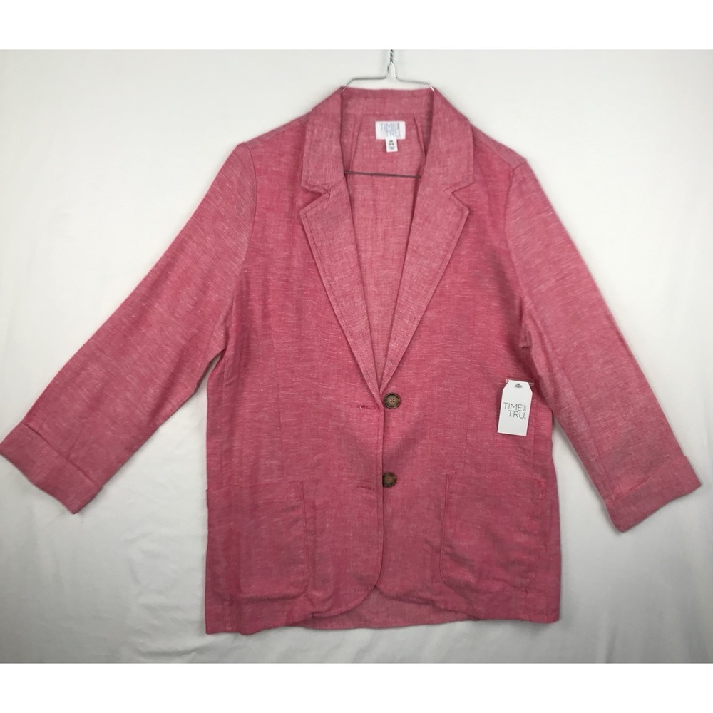 NWT Time and Tru Coral Pink Linen Blend Blazer Jacket - Size XS